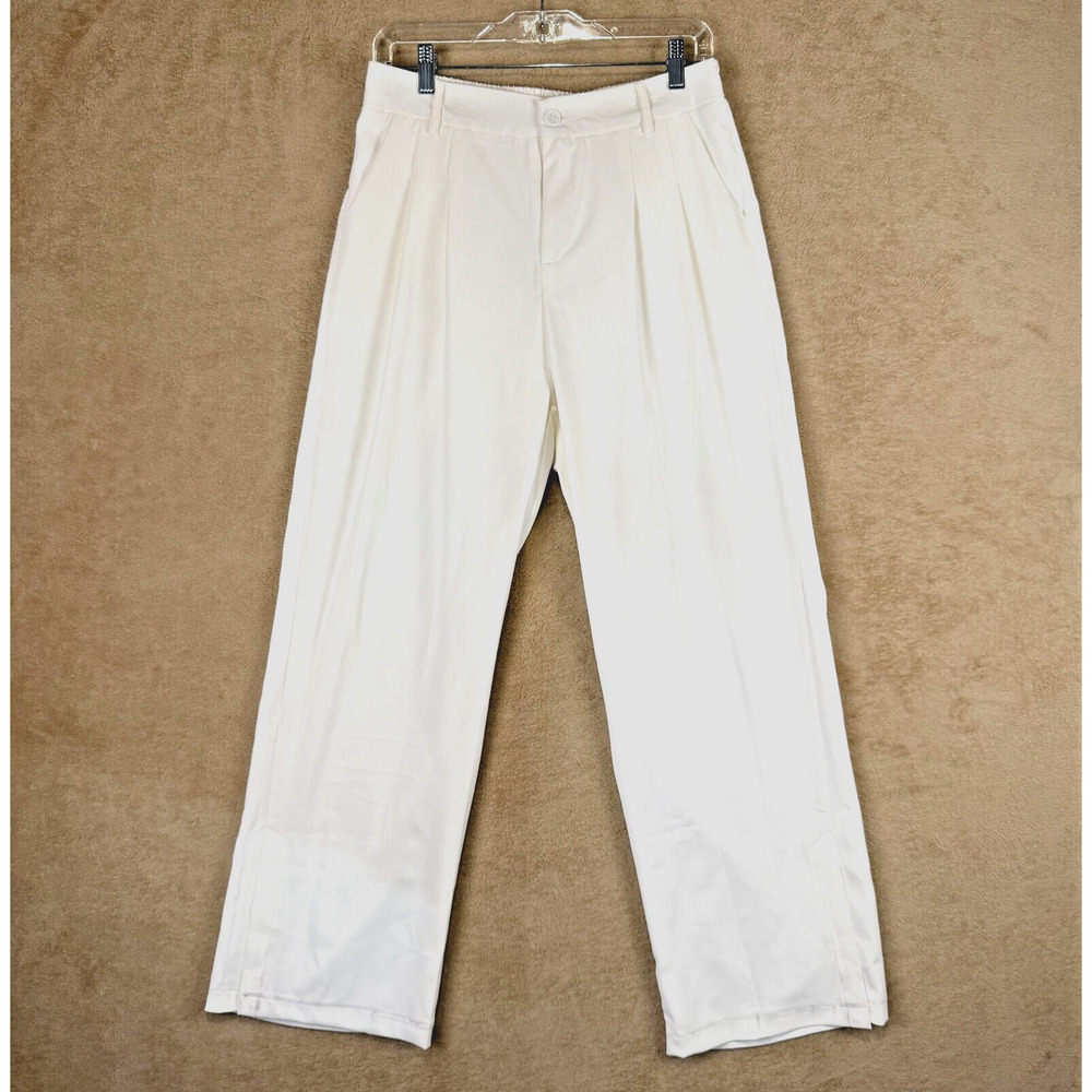 Womens Dress Pants Large White Straight Wide Leg Business Casual Work Trousers